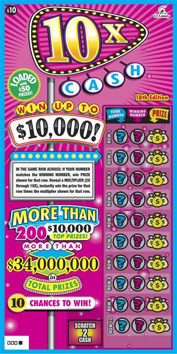 10X™ CASH 18TH EDITION scratch ticket — sample view