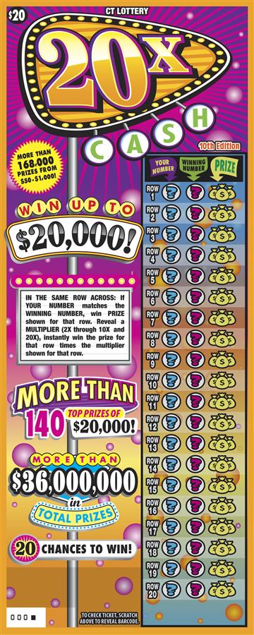 20X Cash 10th Edition scratch ticket — sample view