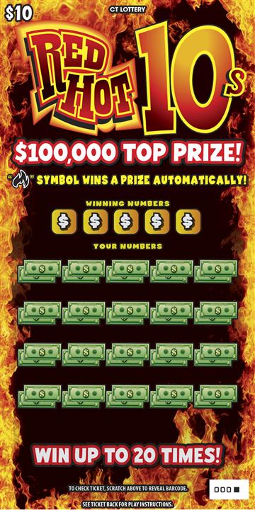 Red Hot 10s scratch ticket — sample view