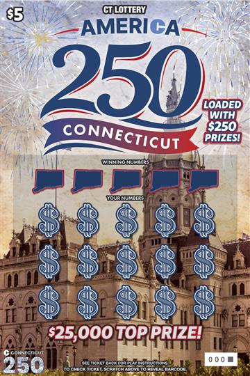 America 250 Connecticut scratch ticket — sample view